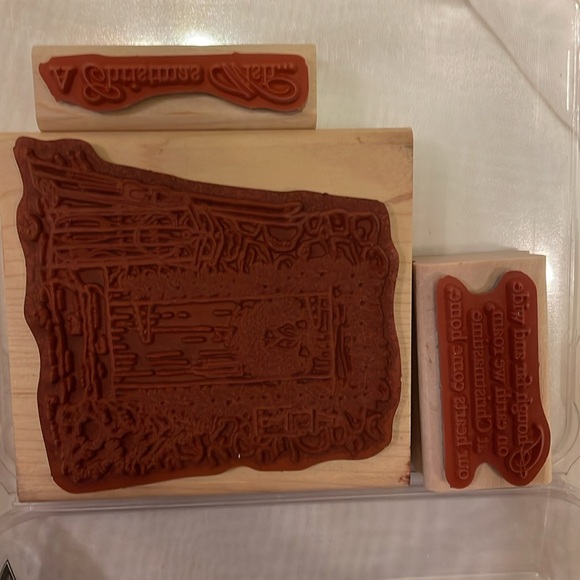 Stampin' Up Home for Christmas Wood Mount Stamp Set of 3, New Condition - Picture 2 of 2